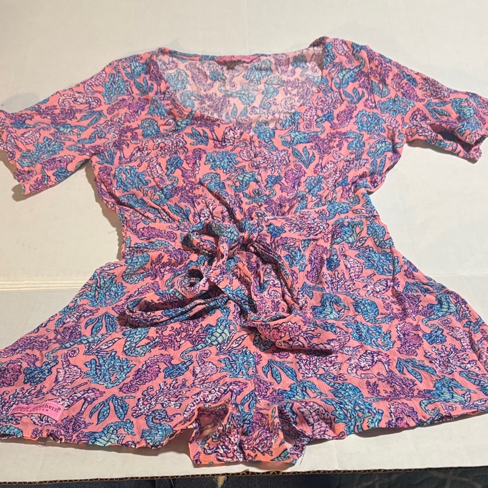 Simply Southern Pink and Blue Marine Pattern Romper
